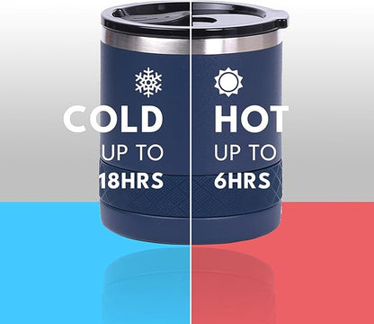 Elemental Recess Lowball Tumbler, 10oz Triple Wall Stainless Steel Cup with Non-Shattered Tritan Lid, Insulated Whiskey Glass, Insulated Coffee Tumbler Mug for Hot & Cold Drinks - Navy Blue