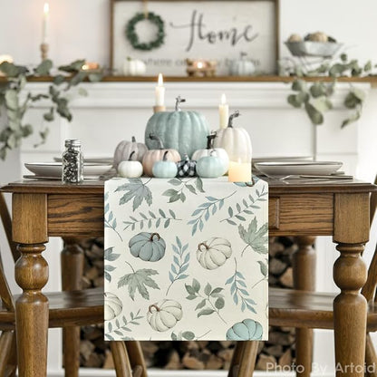 Artoid Mode 210 GSM Fall Table Runner 13x108 Inch Home Party Decor | Blue - Image 2