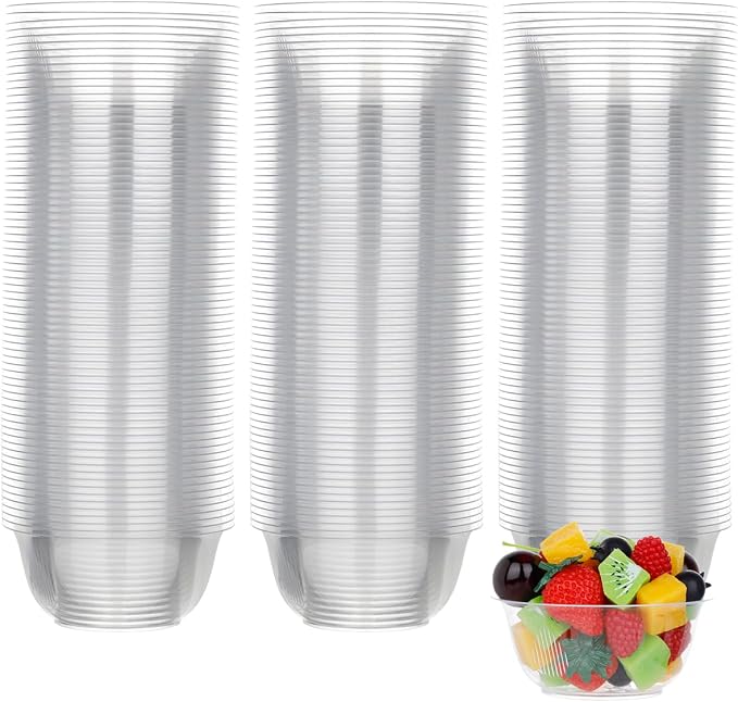 MOACOCK 100 Pack Small Clear Plastic Bowls, 8oz Hard Disposable Salad Bowls by MOACOCK