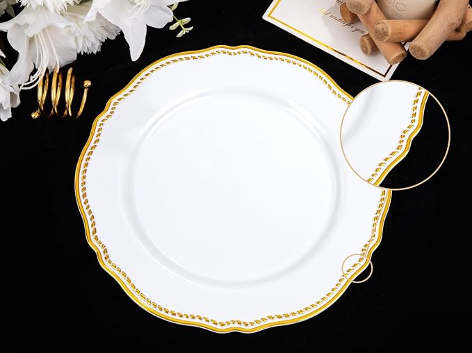 60 Pcs White Gold Dinner Plates - Image 8