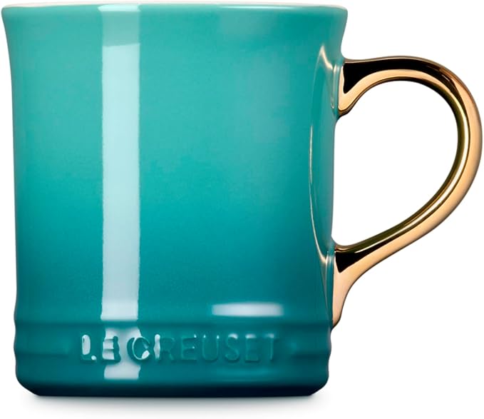 Le Creuset Stoneware Vancouver Mug, 14 oz., Riviera/Gold Metallic Handle - Image 4