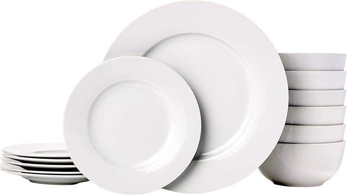 Amazon Basics Porcelain Dinnerware Set, Microwave and Dishwasher Safe, Service by AmazonBasics