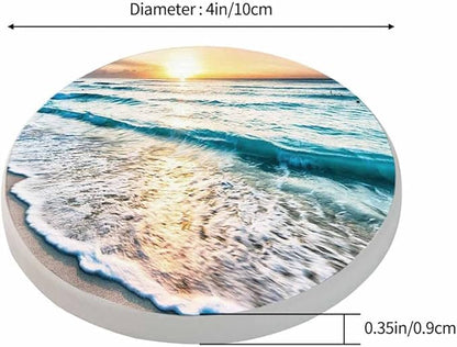 Beautiful Sea Wave and Sky at Sunset Cup Coasters for Table Clear Coast Beach Seascape Summer Travel Reusable Drink Coasters Set 2 Pcs Coffee Home Farmhouse Living Room Bar Decor