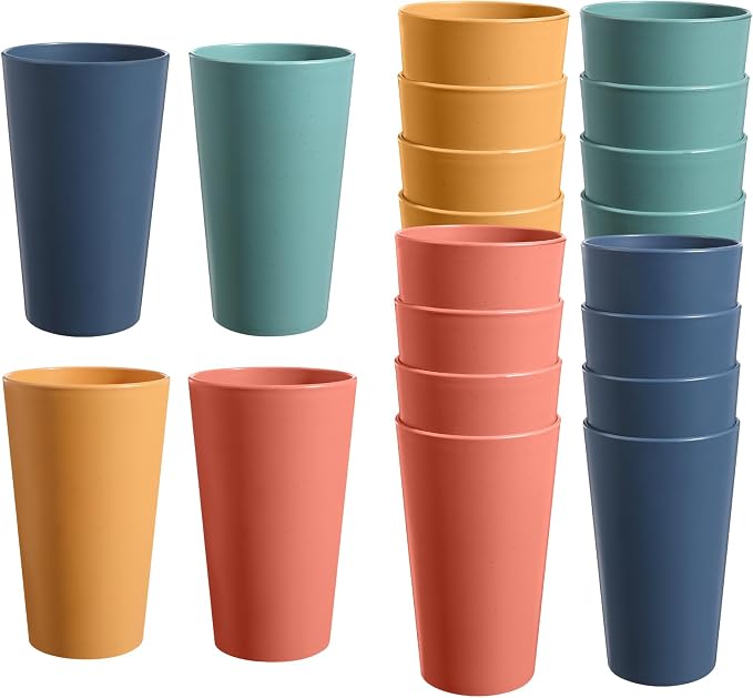 HEYCOME Set of 16 Wheat Straw Cups, Reusable Plastic Cups Sets, Water Glasses by StayHealthyStayHappy