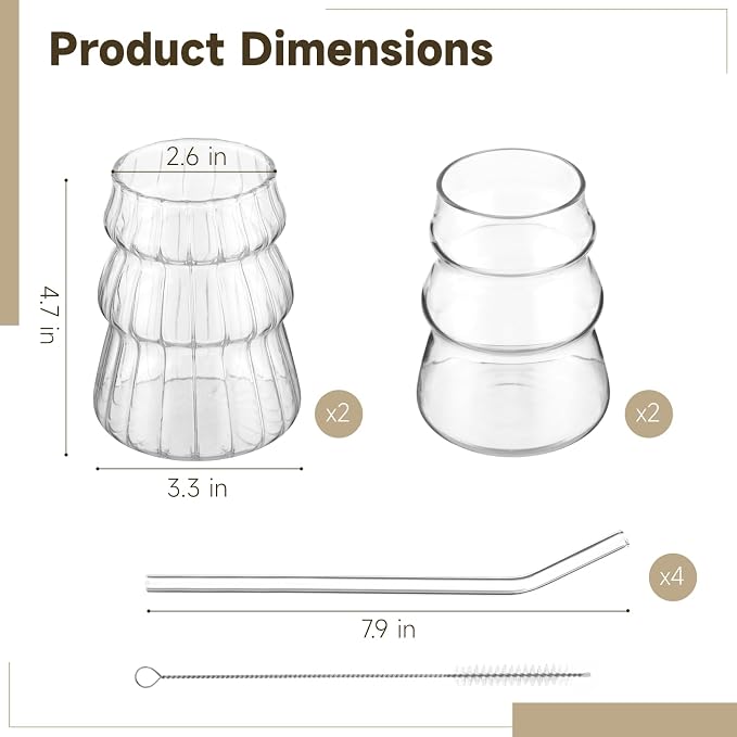 4 Pcs Ribbed Glass Cups Set - Image 4