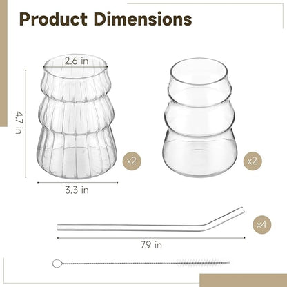 4 Pcs Ribbed Glass Cups Set - Image 4