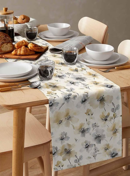 Watercolor Flower Short Table Runners 36 Inches, Cotton Linen Fabric Table - Image 3