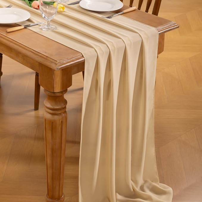 Champagne Chiffon Table Runner Summer Boho Wedding Birthday Party Decor | 10ft - Image 3