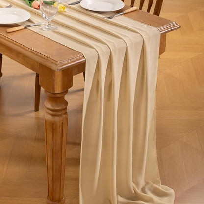 Champagne Chiffon Table Runner Summer Boho Wedding Birthday Party Decor | 10ft - Image 3
