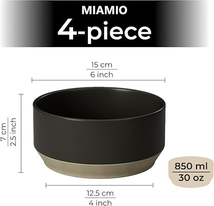MIAMIO – Bowl Set of 4 / Ceramic Bowl Set (30 oz) for Pasta, Ramen, Cereal, Salad – Dishwasher and Microwave Safe – Sierra Collection (Dark, Bowls (4x))