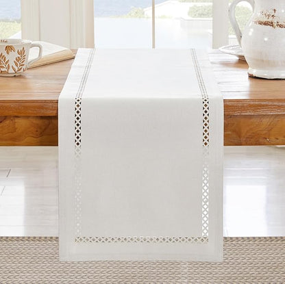 Rustic Burlap Table Runner, Off White Table Runners 60 inches Long | Double by Aoztio