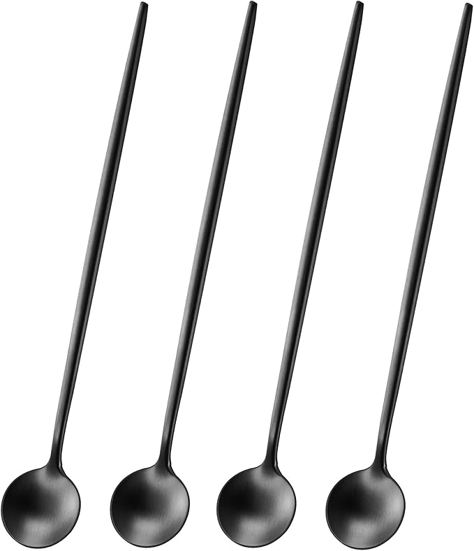 7.95 Inch Matte Black Iced Tea Spoons, SS18/10 Satin Black Long Handle Iced by DEHOVKitchen