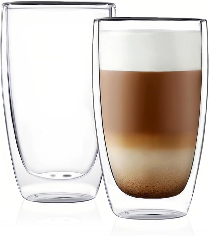 CNGLASS Double Wall Thermo Glass Cup 13.5 oz, Insulated Glass Coffee Set of 2 by CNGLASS
