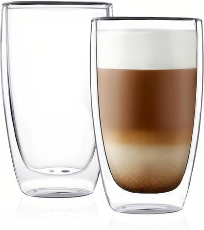 CNGLASS Double Wall Thermo Glass Cup 13.5 oz, Insulated Glass Coffee Set of 2 by CNGLASS