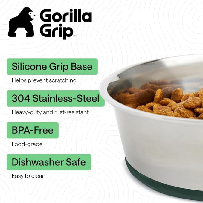 GORILLA GRIP Dog Bowls, Food Grade 304 Stainless Steel, Holds 6 Cups Each Food - Image 2
