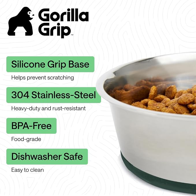 GORILLA GRIP Dog Bowls, Food Grade 304 Stainless Steel, Holds 2 Cups Each Food - Image 2