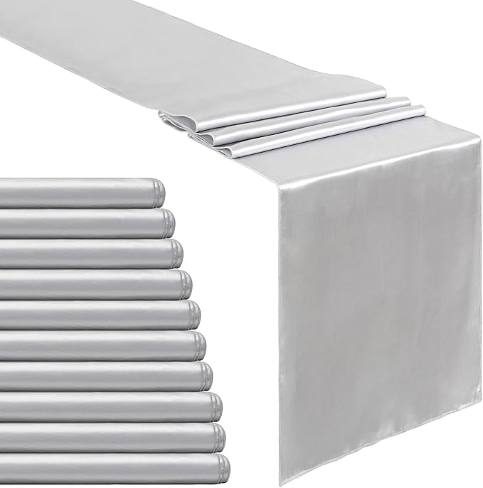 Silver Satin Table Runners 10 Pack 12x108 inch Silk Smooth Fabric | Bright by B-COOL
