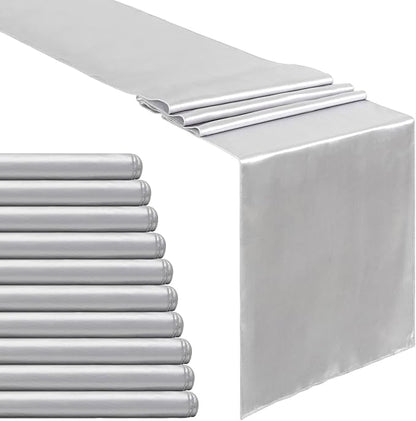 Silver Satin Table Runners 10 Pack 12x108 inch Silk Smooth Fabric | Bright by B-COOL