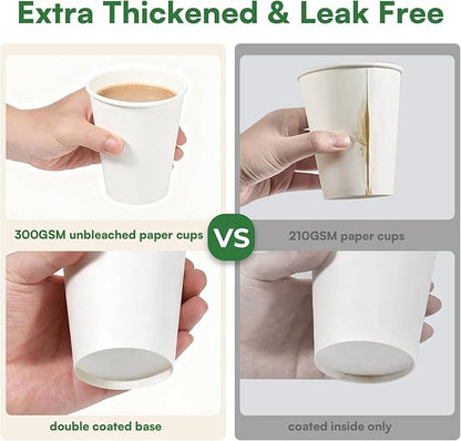 16 oz Coffee Cups Disposable White Paper Cups,180 Pack BPA Free Unbleached Disposable Cups, 300GSM Thickened Hot Cups, Leak Proof Drink Water Cups for Everyday Use Office Party Cafe Supply Essentials