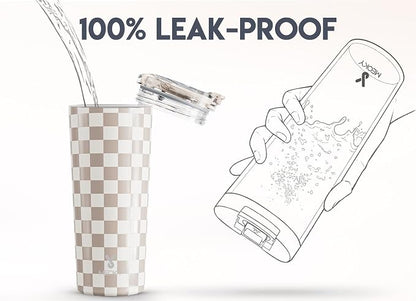 Meoky 24 oz Insulated Travel Coffee Mug: Leak Proof Lid, Checkmate | Stainless - Image 5