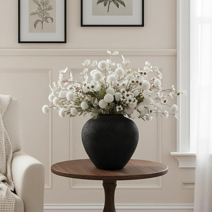 20pcs White Artificial Flowers Bulk For Vase That Look Real, White Flower Centerpiece For Table, Silk Floral Home Decor Indoor, Faux Kiku + Eucalyptus Stems + Wildflowers, Flores Blancas Artificiales