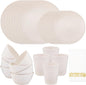 Supernal 32pcs Wheat Straw Dinnerware Sets Cream Color,Plates and Bowls Sets,Beige Plastic Dinnerware Sets, Dish Set for 8 with 25pcs Gold Napkins, Dishwasher Safe Plates