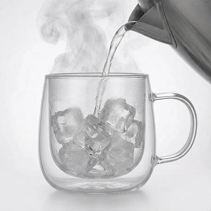 10oz Double Walled Glass Coffee Mugs Set of 2, Borosilicate Glass Cup, Heat & - Image 2