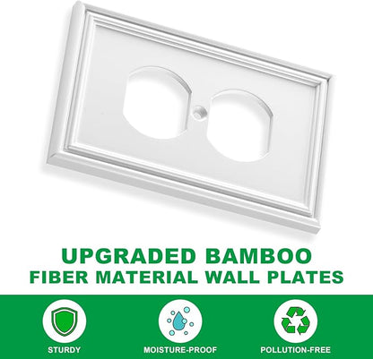 White Outlet Covers Wall Plate Modern Decorative Light Switch Cover Switch Plates Outlet Cover Bamboo Fiber Material Wall Plates for Kitchen Bathroom (1 Gang Duplex Outlet-4 Pack)