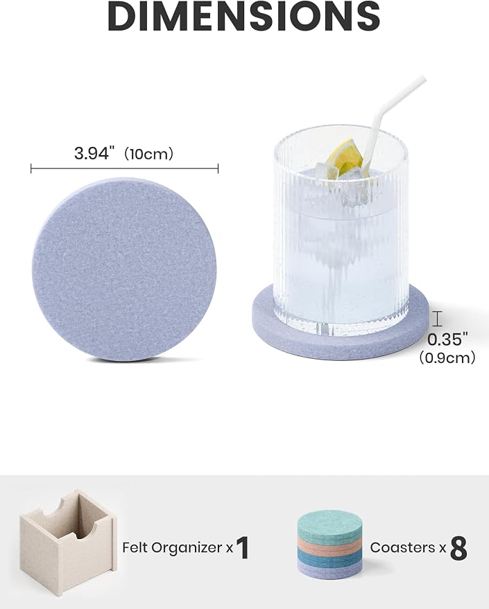 Fluxynara Felt Coasters with Holder, Coastal Haze | Round Felt Coasters - Image 2