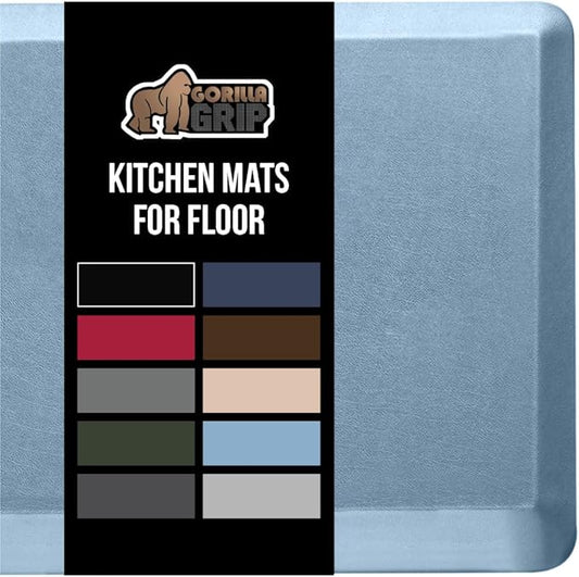 GORILLA GRIP Comfortable Cushioned Kitchen Mats for Floor, Waterproof and Stain Resistant Soft Top, 3/4 Inch Thick Ergonomic Standing Desk Anti Fatigue Mat, Foam Supports Feet, 17x24, Sky Blue
