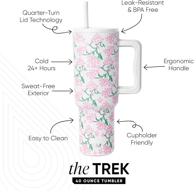 Simple Modern Tumbler with Handle and Straw | 40oz | Floral | Trek Tumbler - Image 2