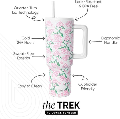 Simple Modern Tumbler with Handle and Straw | 40oz | Floral | Trek Tumbler - Image 2