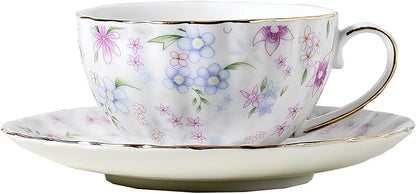 fanquare Country Style Floral Tea Cup and Saucer Set, 6 Ounces Cappuccino by fanquare