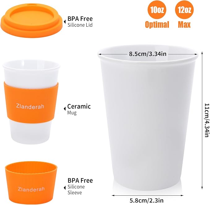 10oz Ceramic Travel Mug with Lid and Sleeve | Simple White Porcelain Drinking - Image 2