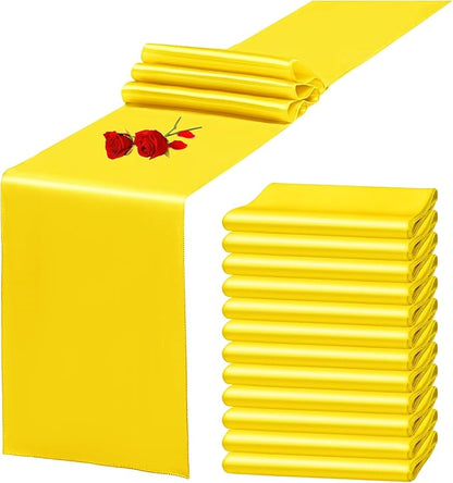 12 Pack Yellow Satin Table Runner 12 x 108 Inch Long Premium Table Runners by YMHPRIDE