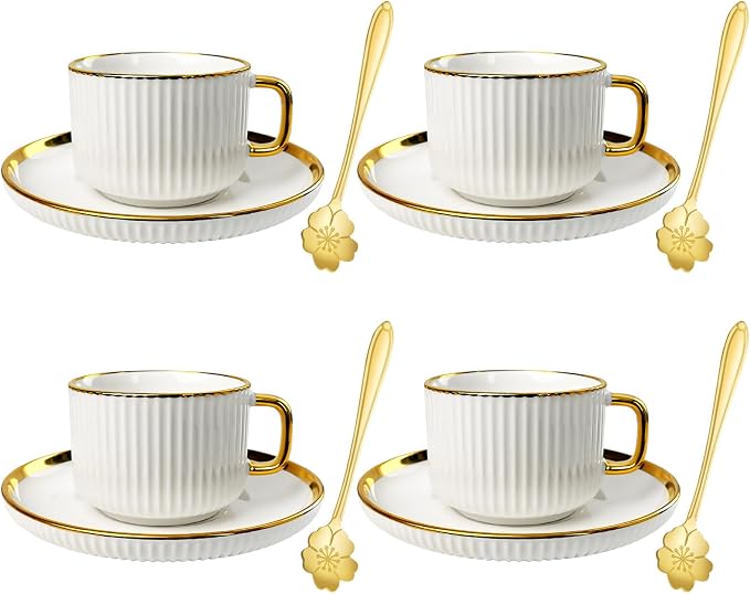 ALIMOTA 7oz White Gold Ceramic Coffee Mug Set of 4, Latte Mugs - Image 2