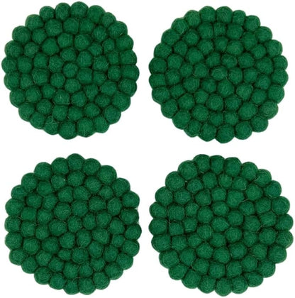 Humble Hilo Handmade Felt Coaster, 3.9 inches, Set of 4 (Kelly Green)