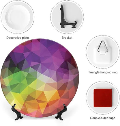 Ceramic Plates, Abstract Decor Decorative Ceramic Plates, Colorful Abstract Geometric Triangular Polygons Creative, 6 Inch, for Dining, Parties, Wedding, Multy