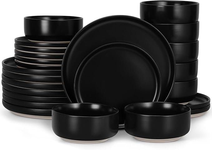 LIANYU Plates and Bowls Sets for 8, 24 Piece Stoneware Dinnerware Set, by LIANYU