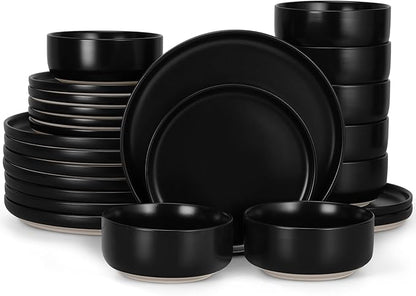LIANYU Plates and Bowls Sets for 8, 24 Piece Stoneware Dinnerware Set, by LIANYU