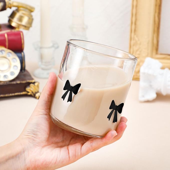 Skylety 2 Pack Coquette Black Bow Icon Juice Glasses 14 oz Cute Glass Cups - Image 3
