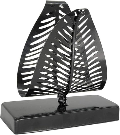 OwlGift Freestanding Modern Napkin Holder with Leaf Design, Tabletop Tissue Dispenser, Napkin Storage Organizer – Black