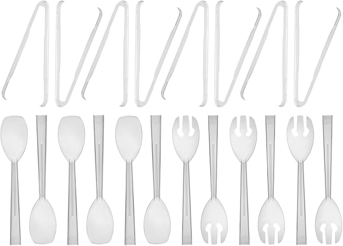 Party Essentials Plastic Party Buffet Serving Utensils Kit, Spoons/Forks/Tongs by PartyEssentials