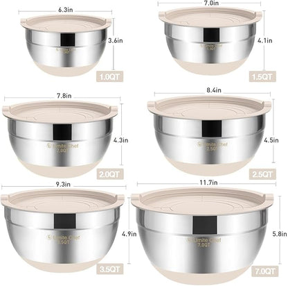 Umite Chef Mixing Bowls with Airtight Lids, 6 piece Stainless Steel Metal - Image 6