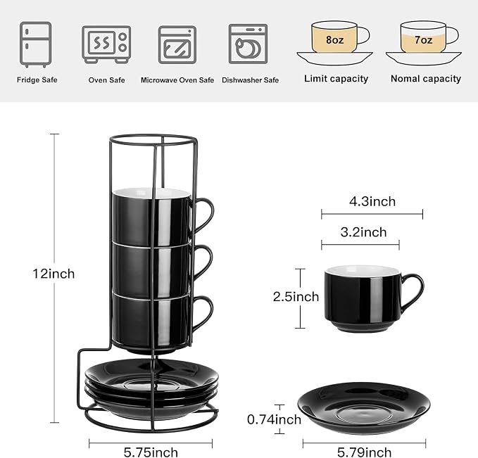YOLIFE 8oz Porcelain Stackable Cappuccino Cups - Image 2