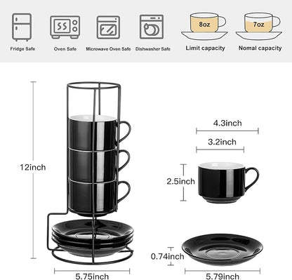 YOLIFE 8oz Porcelain Stackable Cappuccino Cups - Image 2