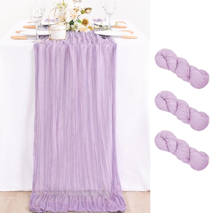 3 Pack Lilac Purple Cheesecloth Table Runner 10ft Boho Table Decor | by MLMC
