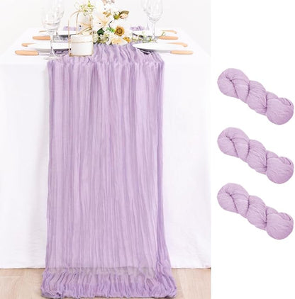 3 Pack Lilac Purple Cheesecloth Table Runner 10ft Boho Table Decor | by MLMC