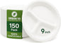 9-Inch Compostable Paper Plates [150-Pack] – Heavy-Duty Disposable Plates Made from Bagasse (Sugarcane Fiber), Eco-Friendly Biodegradable Dinnerware, Microwave-Safe & Leak-Proof