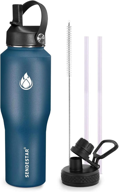 SENDESTAR Water Bottle 32oz, 2 Lids, Wide Mouth Stainless Steel Vacuum by Sendestar
